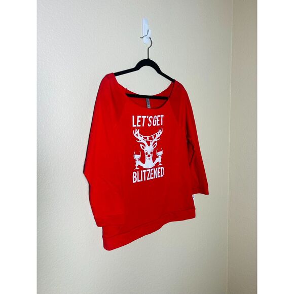 NWT No Bull Woman Let's Get Blitzened Rolled Collar Red Sweatshirt Large - Picture 2 of 8